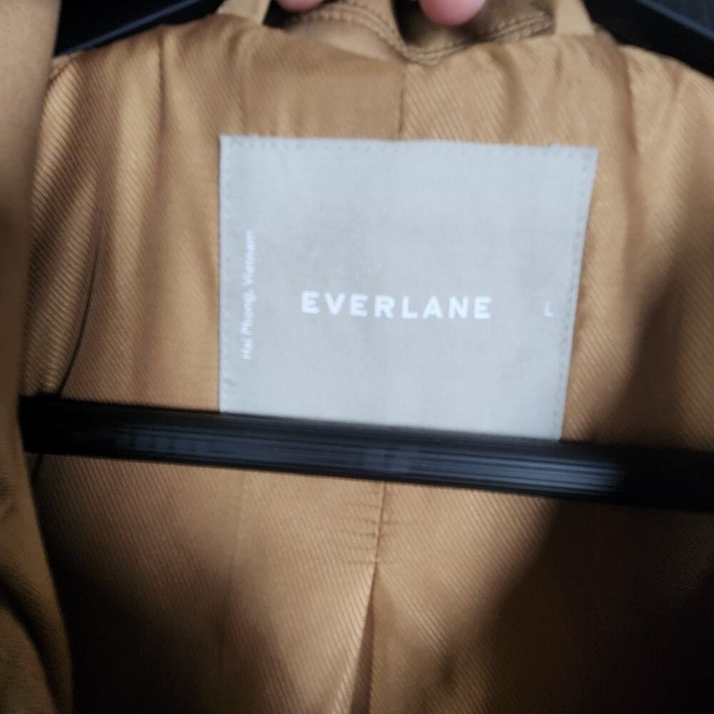 Everlane Long Mac Trench Coat Womens L Cotton Brown Minimalist Capsule Oversized - Picture 4 of 16